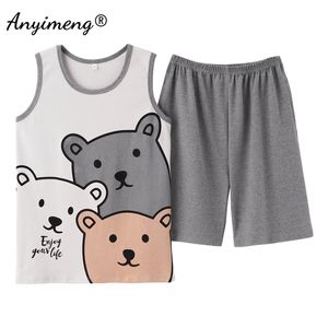 Summer Men's Fashion Plus Size Pyjamas Set Cotton Sleeveless Short Pant Homesuit Mens Casual Pajamas Cartoon Print Sleepwear 220426