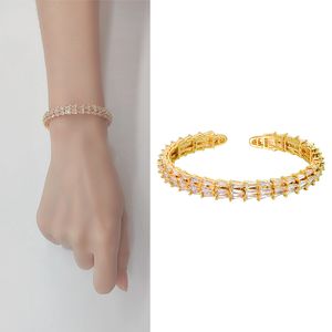 Ręczne bransoletki dla kobiet luksusowa klasyczna marka Micro Pave Cz Crystal Double Row Diamond Luksus Designer Party Wedding African Jewelry Dubai Prezenty Bożego Narodzenia Kobieta