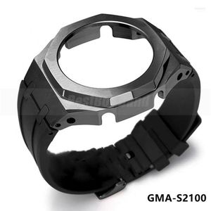 Watch Bands For GMAS2100 Mini Mod Kit Metal Bezel Fluorine Rubber Strap GMA S2100 Case Band Modification Accessorie Hele22