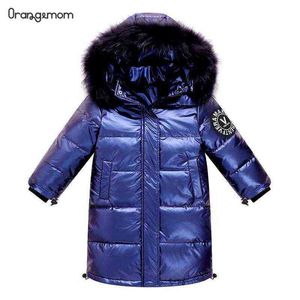 Ragazzi Giacche Bambini Inverno Ragazze Colore brillante Stile lungo Piumino d'anatra Giacca antivento con cappuccio ispessito Abbigliamento per bambini caldo J220718