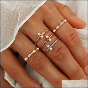 Anéis Simples E Elegantes venda por atacado-Moda simples mini pérolas anéis ouro sier para mulheres elegante jóias de casamento declaração de gota entrega banda t3yj