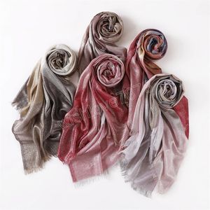 Plain Ombre Lurex Glitter Scarf Shawl Muslim Hijabs Headscarf Wraps Big Size Headband Gradient Pashmina Fringe Stole Bufandas