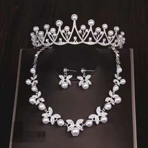 Brautschmuckzubeh￶r Kopfbedeckungen Set der Brautkronohrringe Halskette Hochzeitsfeier Schmuckst￼cke