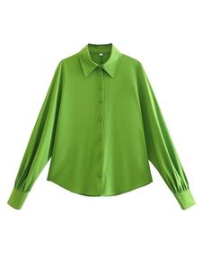 Women's Blouses & Shirts Aonibeier 2022 Summer Women Casual Curved Hem Long Sleeve Oversized Tops Button-Up Female Green Chic Loose ShirtWom