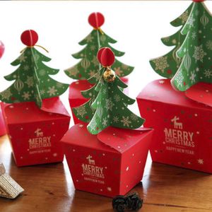 11.5x11.5cm Kerstboom verpakking Favor Bag Cookie Candy Box Apple Dozen Met Bells Party Decoratie Gift Box Voor Kid