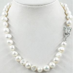 Ręcznie wiązany naszyjnik naturalny 10-11 mm biały szara szare słodkowodne baroque Pearl Sweater łańcuch mikro inkrustowany lampart głowica głowa 18-calowa 18-calowa