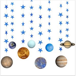 Вселенная восемь планет гирлянды ночь звездное небо тема баннер космическое пространство Galaxy с днем ​​рождения декор декор дети мальчиков сам повесить флаг на Распродаже