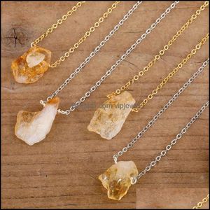 Pendant Necklaces Pendants Jewelry Irregar Natural Yellow Crystal Stone Gold Sier Plated Chain For W Dh5Gj