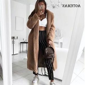 Autumn Winter Coat Women Casual Loose Solid Long Teddy Coat Female Vintage Plus Size Thick Faux Fur Jackets Coats White 5XL T200507