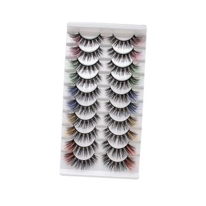 10 Pairs mix color false eyelashes three-dimensional 3D handmade lashes curling versatile long as natural eyelashes