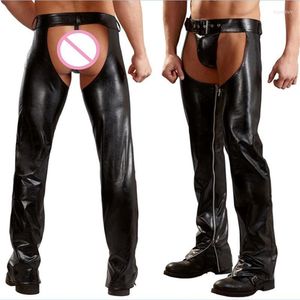 Pantalon masculin masculin sexy pu cuir humide aspect de taille réglable fétiche gothique long pantalon motocycle gay manchette de club de club-club 22