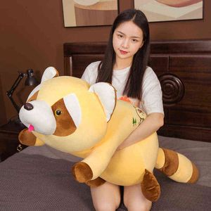 6080100cm Cartoon Lying Raccoon Bear Plush Toys Beautiful Cushion Soft Stu Animal Soffa Cushion Sleeping Dolls för LDREN J220729