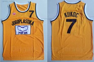 MEN MOIVE BASKETBALL 7 TONI KUKOC JERSEYS JUGOPLASTIKAスプリットポップチームカラーイエローステッチアンド刺繍スポーツピュアコットン通気性最高品質販売