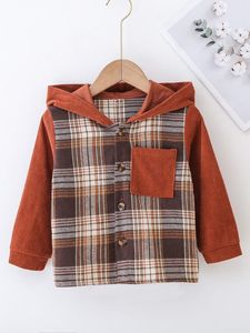 Toddler Boys Plaid Button Front Hooded Coat SHE