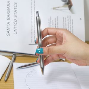 Roestvrijstalen pen klik zilver aangepast bruiloft cadeau diy gepersonaliseerde logo epoxy hars glitter staal staals niet clip metalen pennen