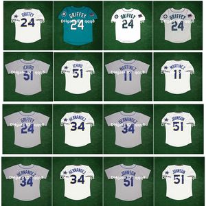 Na85 1989 1997 Vintage Baseball Jersey Ken Griffey Jr Ichiro Suzuki Jay Buhner Edgar Martinez Omar Vizquel Felix Hernandez Randy Johnson White