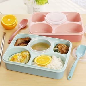 5 Cells 1000ml LeakProof Healthy Plastic Lunch Box Durable Adults Lady Kid box Microwave Bento EcoFriendly Y200429