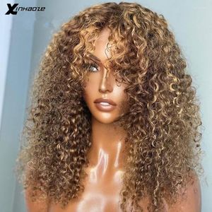 Koronkowe peruki Brązowe miód korzeniowy Wejga ludzkie włosy 4/27 Ombre Curly 13x4 Frontal Brazilian Kinky 4x4 Closure Tobi22
