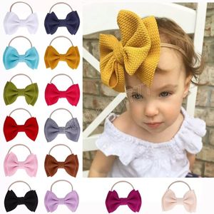 Baby Bowknot Headband Girls Solid Elastic Hair Band Nylon Hairband Head Wraps Headwear Kids Hair Accessories Boutique Turban Headbands