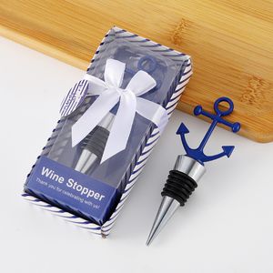 50PCS NEW ARRIVAL Something Blue Favors Anchor Wine Stopper in Gift Box Beach Wedding Party Present Decorative Bottle Stoppers