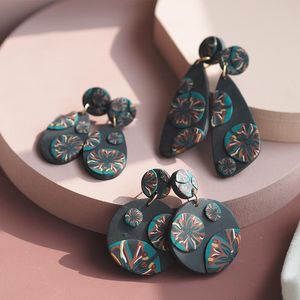 Ciondola a forma di lampadario Trendy Hoop Abstract Handmade Polymer Clay Motivo floreale Orecchini Set per gioielli da donna eleganti 2022Dangle Chand