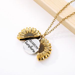 New European and American Sunflower Necklace Open Pendant Lettering Youare My Sunshine