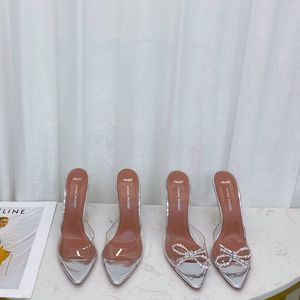 Luksusowe designerskie sandały buty o wysokim obcasie Amina Muaddi Begum Bow Crystal Crystal Crystal Kluska Spiczasty toesl Słoneczniki Słoneczne Kappy Letnie buty obuwie