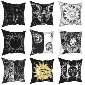 Yastık dekoratif yastık zodyak tarot yastık kapağı komik dekor yastık kılıfı siyah beyaz güneş ayı kare ev retro yıldız mandalacushion dekor