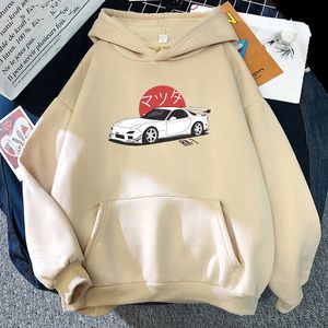 Anime başlangıç ​​d hoodies mazda rx7 baskılı hoodies erkek kadın moda üstleri kapüşonlu sokak kıyafeti sweatshirts jdm otomobil kültürü 220329