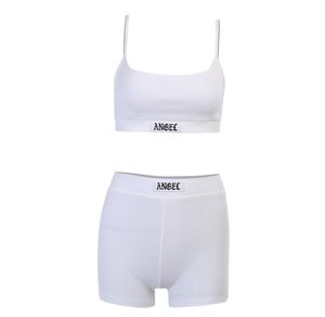 2022 Trainingsanzüge Sommer Ribber Frauen Set Weiß Spaghetti Strap Crop Top Und Mini Biker Shorts Stickerei Zwei Stück Sets Sexy outfit Party