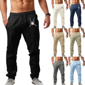 Pantaloni da uomo Moda uomo Casual Tasca di lino stampata con lacci Pantaloni da tuta estivi da donna di grandi dimensioni Drak22 da uomo