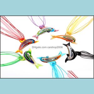 Pendant Necklaces Pendants Jewelry Fashion 6Pcs Style Girl Accessories Dolphin Silk Lampwork Murano Glas Dh3Gp