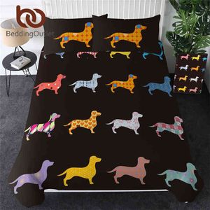 Beddingoutlet Dachshund sängkläder set söt färgglad valp täcke omslag tecknad säng husdjur hund hem textils drottning 3 st droppskepp