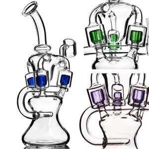 Narghilè da 9,4 pollici Blu Verde Viola Recyler Dab Rigs Bubbler Bong in vetro per acqua Banger da 14,4 mm