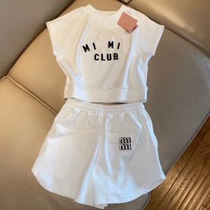 2022 New Summer Womens Tracksuits Alphabet Printed Sleeveless Short Top T-shirt High Waist Wide Leg Shorts Two Piece 537