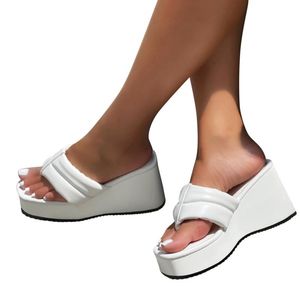 Sandals Sketches Women's Flip Flop Ladies Fashion Summer Leather Flops Platform Wedge Black Flat Dress For WomenSandals