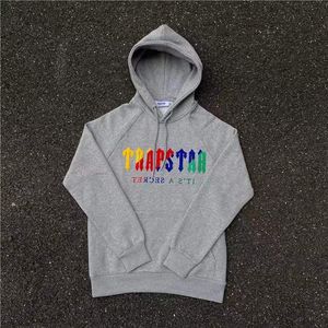 hoodie Trapstar rainbow towel embroidery decoding hooded sportswear men and women sportswear suit zipper trousers Size S-XL