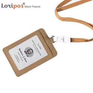 PU ID Leather Card Holder Name Tag Exhibition Identity Cards Business Badge Holder With Lanyard School Reusable Name Badges