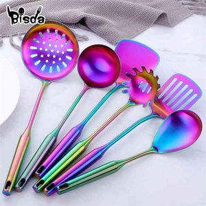 1pc Rainbow Kitchen Tool Natenless Cooking Server Длинная ручка кухонная посуда Matt Spatula Spatula.