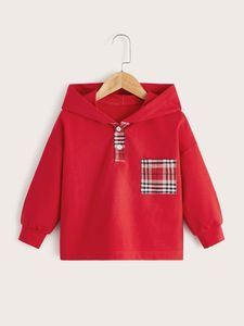 Toddler Boys Contrast Plaid Pocket Drop Shoulder Hoodie SHE