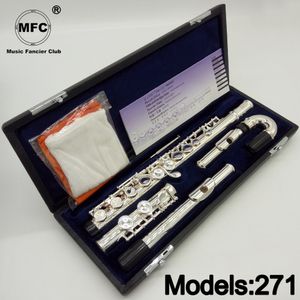 Professional 271 Silver Plated Flute Instrument Intermediate Student Curved Headjoint Flutes C Leg 16 Holes Closed E Key