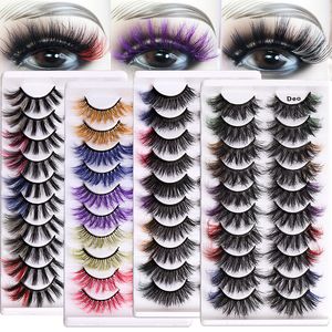 Neueste 10 Paar dicke farbige falsche Wimpern, gelockt, kreuz und quer, handgefertigt, wiederverwendbar, mehrschichtig, 3D-Fälschungswimpern, weiches Licht, Wimpernverlängerung, Make-up für die Augen