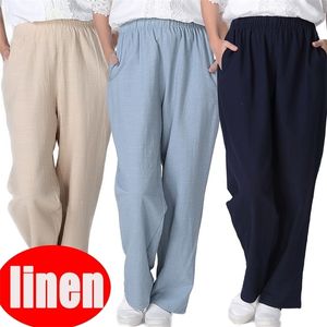 Frühling Sommer neue Frauen Casual Leinen Hosen Hosen hohe Qualität zu Hause tragen lose Baumwolle Leinen Hosen plus Größe 2XL7XL 201012