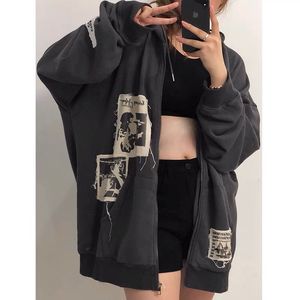 E-girl punk sweat à capuche sombre imprimé grunge veste y2k vintage femmes streethirt anime