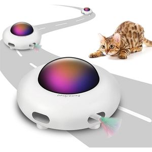 Brinquedo de gato eletrônico interativo para gatos indoor com giratória Ufo de penas (Smart baixo barulho auto-desligamento automático USB CARGA TOY 220423