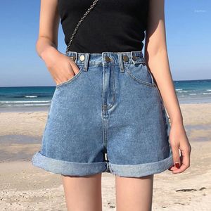 Kvinnor denim shorts klassisk vintage hög midja blå bred ben kvinnliga avslappnade sommar damer jeans för kvinnor