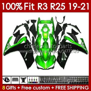 Carénages OEM pour Yamaha YZF R 3 25 YZFR3 vert noir YZFR25 2019 2020 2021 Corps 141No.90 100% Fit YZF-R3 YZF-R25 2019-2021 Cadre R3 R25 19 20 21 Kit de carrosserie de moulage par injection