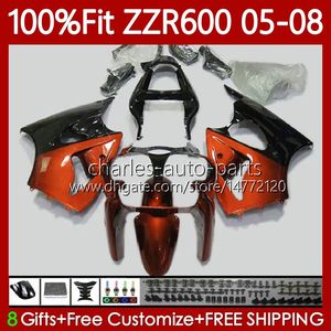 OEM Body Injection Mold For KAWASAKI NINJA ZZR600 05-08 ZX ZZR-600 600 CC 05 06 07 08 Cowling 134No.225 100% Fit ZZR 600 600CC 2005 2006 2007 2008 Fairing Kit Orange blk