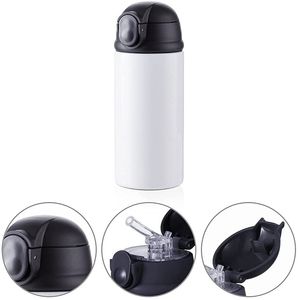 Süblimasyon Boşlukları Çocuklar Su Şişesi 12 OZ Beyaz Düz Tumbler Sippy Up Fincan Pop Siyah Kapaklı Tumbler Isı Basın Makinesi Süblimasyon Baskı