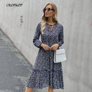 Herbst Frauen Langes Kleid Casual Langarm Flowy Boho Kleidung Für Frauen Schwarz Vintage Home Chic Kleider 210303